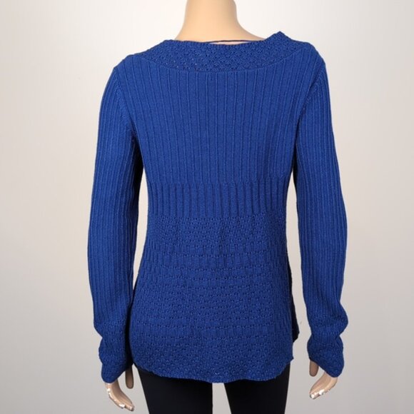 Vintage Y2K Calvin Klein Jeans Open Knit Sweater Vneck Blue Flare A-Line Top - Picture 4 of 12